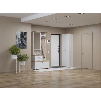 Прихожая Антре Трио Дуб золотой / Белый / Кремовый, велюр / Зеркало - купить с доставкой по России