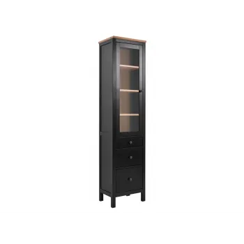 Шкаф-витрина Кымор 1 дверь 3 ящика Черный, массив сосны / Светло-коричневый, массив сосны