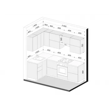 Кухонный гарнитур Стрэйт 240х140 см Белый / Белый глянец - купить с доставкой по России