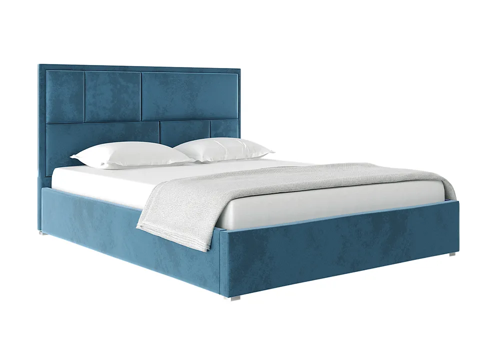 Кровать Стокгольм с подъемным механизмом велюр синий